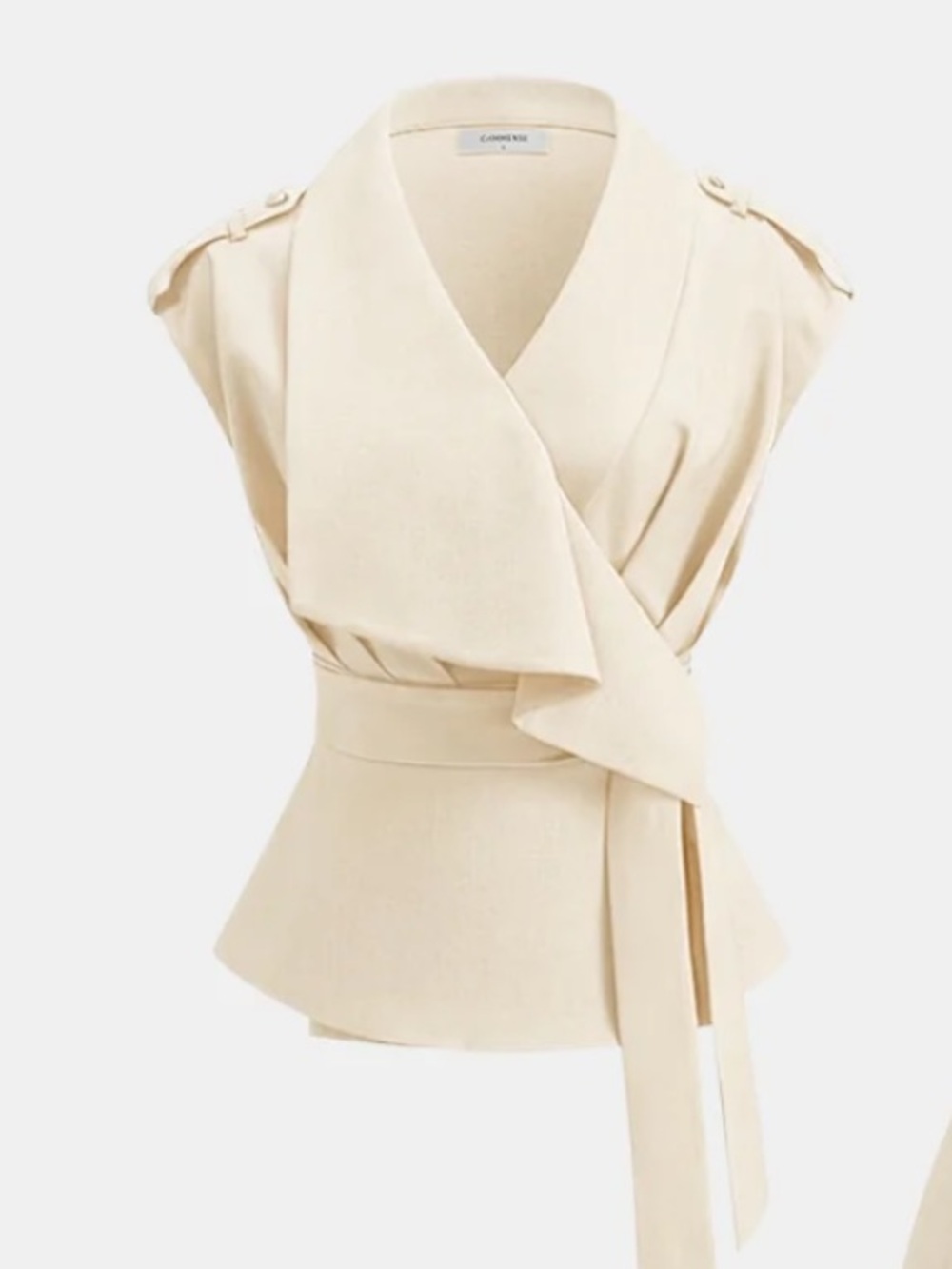 Commense Sleeveless Wrap Top & Wide-Leg Pants Set - Cream XS - Picture 2 of 3